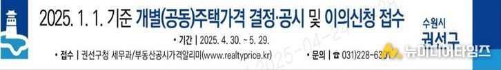 수원시 권선구, 2025. 1. 1.기준 개별주택가격 결정 및 공시