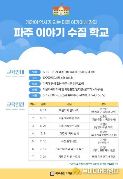 파주중앙도서관, 마을기록 강좌 ‘파주 이야기 수집 학교’ 운영