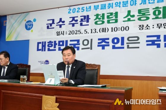 청렴 소통회의를 진행하고 있는 김산 군수