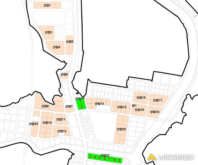 송산그린시티 남측지구 분양공급토지 필지별 위치도(연두색이 이번 분양공급토지)