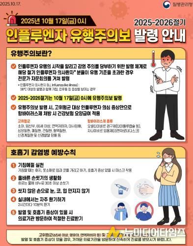 인플루엔자 유행 주의보 발령 안내문