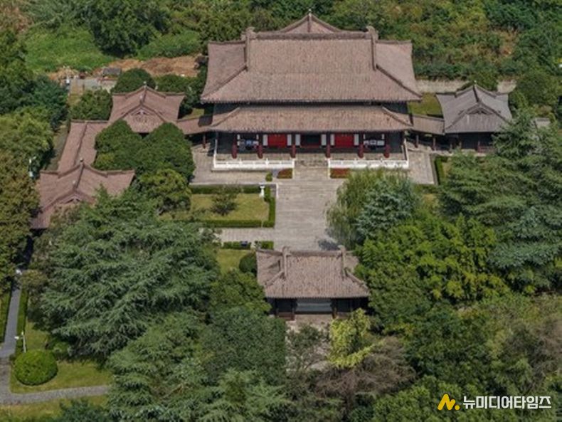 지난 13일 중국 양저우(揚州)시에 위치한 '최치원 기념관'을 드론으로 담았다. (사진/신화통신)