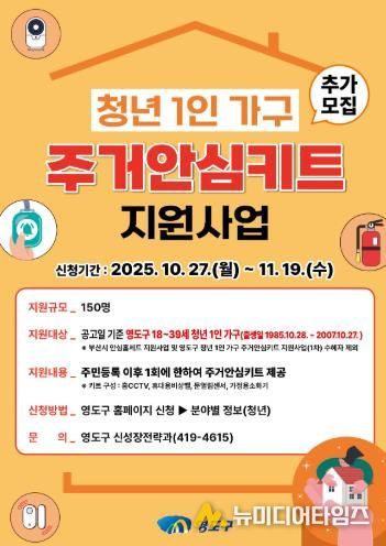 영도구, '청년 1인 가구 주거안심키트 지원사업' 추가 모집 시행