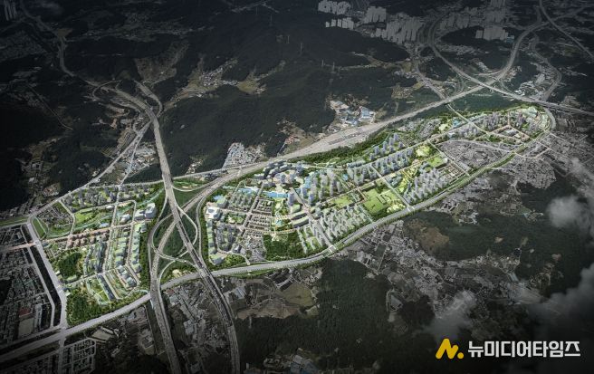 조감도. 지구계획 변경 등 조성계획 변경으로 개발 완료 시 상이할 수 있음