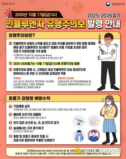 청주시 “독감 환자 급증… 고위험군 무료 예방접종 하세요”