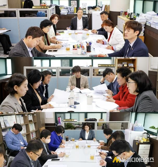 안산시의회 3개 상임위원회가 11일 각 상임위원장실에서 안산시 집행부와 간담회를 개최했다. 사진 위부터 차례대로 기획행정위원회와 문화복지위원회, 도시환경위원회의 간담회 모습.