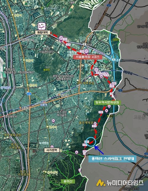 서울둘레길(용마산) 스카이워크 전망대 위치도