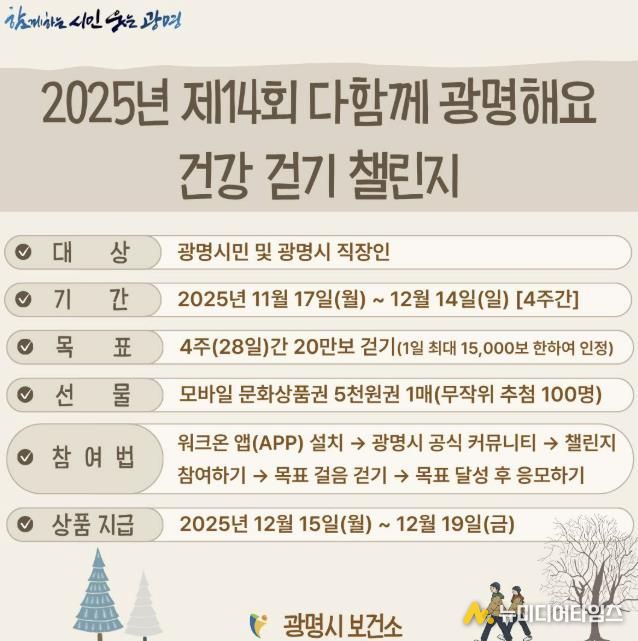 2025년 제14회 다함께 광명해요 건강 걷기 챌린지 안내문.