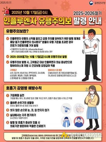‘인플루엔자 유행주의보’고위험군 예방접종 및 예방수칙 당부