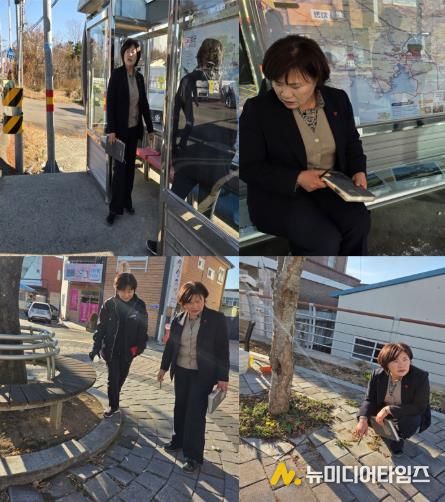 고성군의회 김원순 의원, 고성읍 버스정류장 온열의자·보행환경 긴급 점검