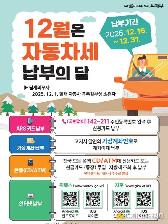 의정부시, 12월은 제2기분 자동차세 납부의 달