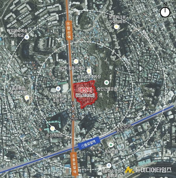 위치도 (종로구 숭인동 61번지 일대 모아타운)