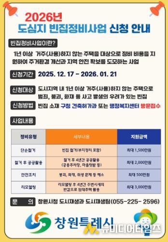 창원특례시, 2026년 도심지 빈집정비사업 대상자 모집