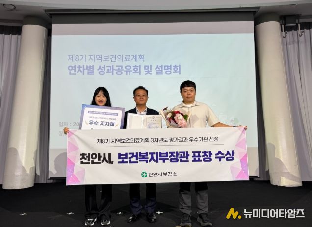 1. 천안시보건소가 제8기 지역보건의료계획 3차년도 평가결과에서 우수기관으로 선정돼 보건복지부장관 표창을 수상했다.