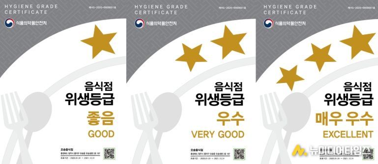 음식점 위생등급제 현판 이미지