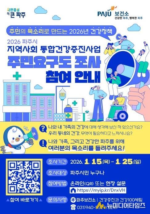 파주시, 2026년 지역사회 통합건강증진사업 주민건강요구도 조사 실시