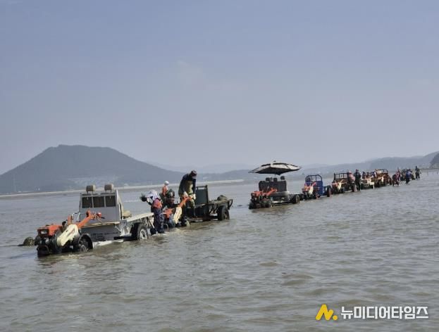 자율관리어업육성 사업 중 바지락 종패를 살포하는 모습.