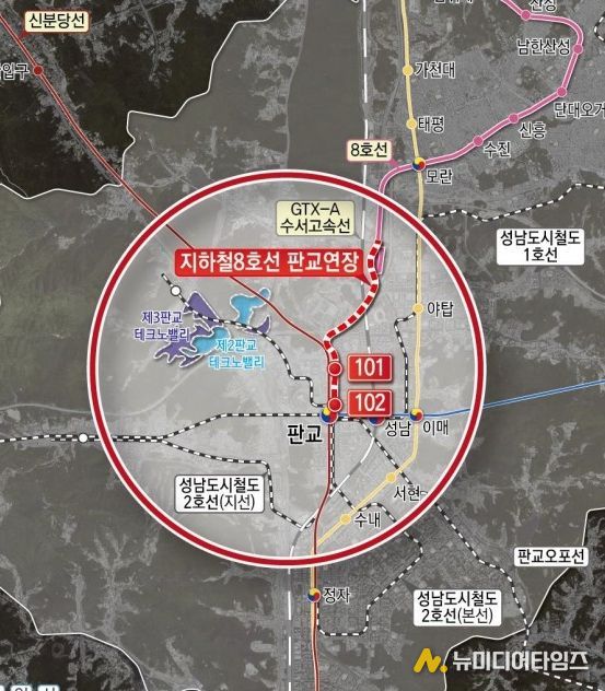 지하철 8호선 판교연장사업 노선도