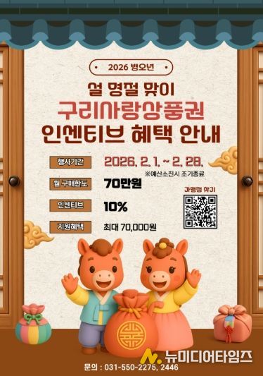 구리시, 설 명절 장바구니 부담 던다… 구리사랑상품권 10% 인센티브 확대 지원