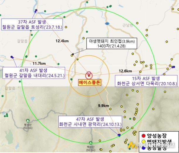 방역대(10km) 아프리카돼지열병 발생 현황