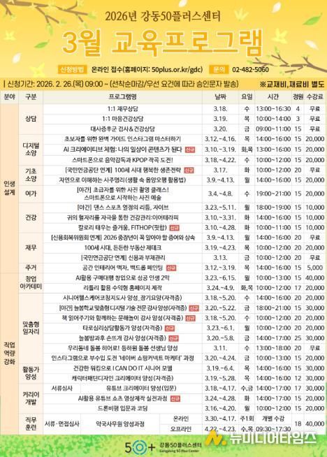 강동50플러스센터 3월 교육 프로그램 안내