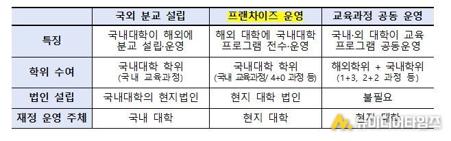국내 대학의 해외 진출 유형
