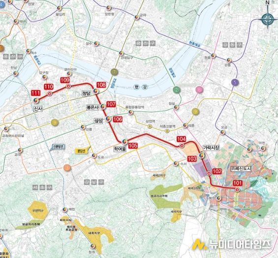 위례신사선 노선도