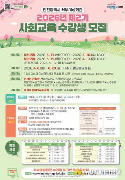 서부여성회관, 2026년 제2기 사회교육 수강생 모집