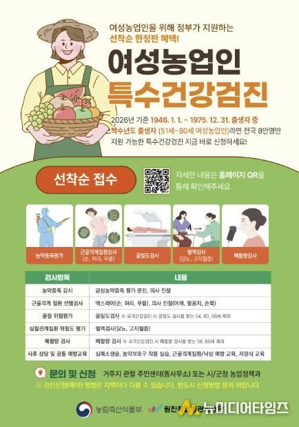 연천군, 여성농업인 특수건강검진 확대 시행