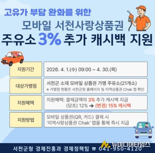 서천군, 주유소 결제 최대 15% 할인